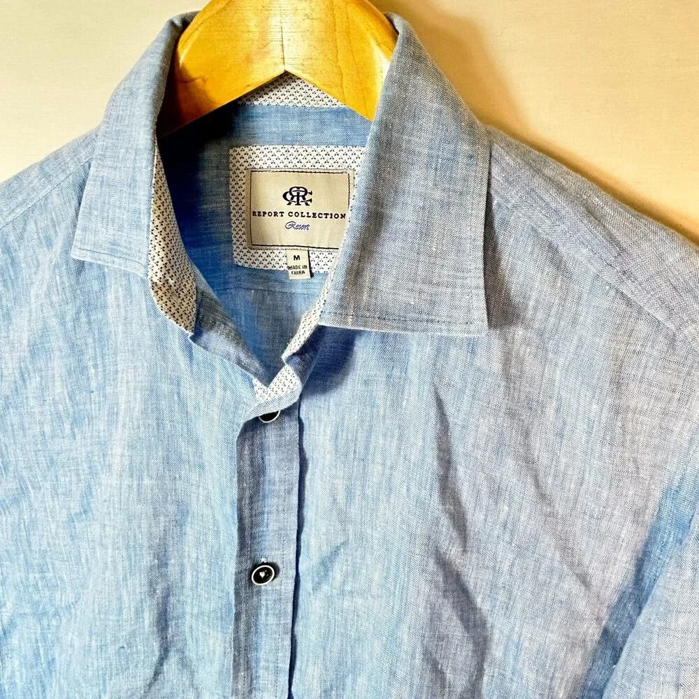 Banana Republic Men's Blue 100% Linen LS Button Front Shirt Size M